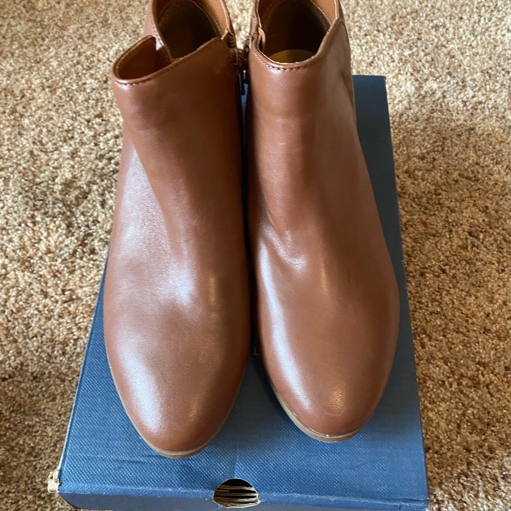 Bass Tan Ankle Booties with Side Zipper